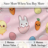Cute Easter Bunny Chick Carrot Egg Blush Polka Dot Seamless Pattern Digital Print Fabric by the Metre UK Sewing Quilting Textile