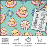 Kawaii Chick Sitting on Donut with Flowers Seamless Pattern Mint Background Digital Print Fabric by the Metre UK Sewing Quilting Textile