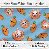 Cute Kawaii Bunny with Carrot Donut Seamless Pattern Blue Background Digital Print Fabric by the Metre UK Sewing Quilting Textile