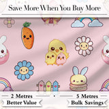 Cute Easter Chick Bunny Macaron Carrot Rainbow Seamless Pattern Pink Background Digital Print Fabric by the Metre UK Sewing Quilting Textile