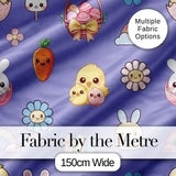 Easter Chick Bunny Macaron Carrot Rainbow Seamless Pattern Purple Background Digital Print Fabric by the Metre UK Sewing Quilting Textile