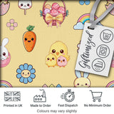Easter Chick Bunny Macaron Carrot Rainbow Seamless Pattern Yellow Background Digital Print Fabric by the Metre UK Sewing Quilting Textile