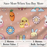 Easter Chick Bunny Macaron Carrot Rainbow Seamless Pattern Peach Background Digital Print Fabric by the Metre UK Sewing Quilting Textile