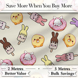 Cute Bunny Ice Cream Donut Chick Kawaii Seamless Pattern Cream Background Digital Print Fabric by the Metre UK Sewing Quilting Textile