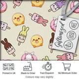 Cute Bunny Ice Cream Donut Chick Kawaii Seamless Pattern Cream Background Digital Print Fabric by the Metre UK Sewing Quilting Textile