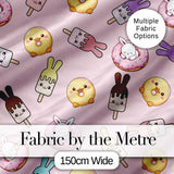 Cute Bunny Ice Cream Donut Chick Kawaii Seamless Pattern Blush Background Digital Print Fabric by the Metre UK Sewing Quilting Textile