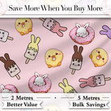Cute Bunny Ice Cream Donut Chick Kawaii Seamless Pattern Blush Background Digital Print Fabric by the Metre UK Sewing Quilting Textile