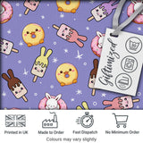 Cute Bunny Donut Ice Cream Kawaii Dessert Seamless Pattern Purple Background Digital Print Fabric by the Metre UK Sewing Quilting Textile