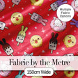 Cute Bunny Donut Ice Cream Kawaii Dessert Seamless Pattern Red Background Digital Print Fabric by the Metre UK Sewing Quilting Textile