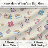 Cute Rainbow Bunny Flower Easter Egg Seamless Pattern Cream Background Digital Print Fabric by the Metre UK Sewing Quilting Textile