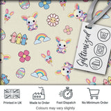 Cute Rainbow Bunny Flower Easter Egg Seamless Pattern Cream Background Digital Print Fabric by the Metre UK Sewing Quilting Textile