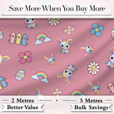 Cute Rainbow Bunny Flower Easter Egg Seamless Pattern Pink Background Digital Print Fabric by the Metre UK Sewing Quilting Textile