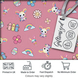 Cute Rainbow Bunny Flower Easter Egg Seamless Pattern Pink Background Digital Print Fabric by the Metre UK Sewing Quilting Textile