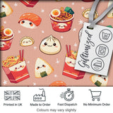 Cute Kawaii Sushi Ramen Dumpling Asian Food Seamless Pattern Peach Background Digital Print Fabric by the Metre UK Sewing Quilting Textile