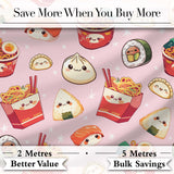 Kawaii Sushi Ramen Dumpling Asian Food Seamless Pattern Soft Pink Background Digital Print Fabric by the Metre UK Sewing Quilting Textile