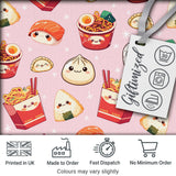 Kawaii Sushi Ramen Dumpling Asian Food Seamless Pattern Soft Pink Background Digital Print Fabric by the Metre UK Sewing Quilting Textile