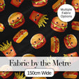 Cute Kawaii Burger Fries Hotdog Fast Food Seamless Pattern Black Background Digital Print Fabric by the Metre UK Sewing Quilting Textile