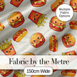 Kawaii Burger Fries Hotdog Fast Food Seamless Pattern Light Cream Background Digital Print Fabric by the Metre UK Sewing Quilting Textile