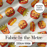 Kawaii Burger Fries Hotdog Fast Food Seamless Pattern Light Cream Background Digital Print Fabric by the Metre UK Sewing Quilting Textile