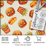 Kawaii Burger Fries Hotdog Fast Food Seamless Pattern Light Cream Background Digital Print Fabric by the Metre UK Sewing Quilting Textile
