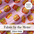 Kawaii Burger Fries Hotdog Fast Food Seamless Pattern Pastel Pink Background Digital Print Fabric by the Metre UK Sewing Quilting Textile