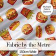 Cute Kawaii Burger Fries Hotdog Fast Food Seamless Pattern Grey Background Digital Print Fabric by the Metre UK Sewing Quilting Textile