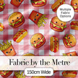 Kawaii Burger Fries Hotdog Fast Food Seamless Pattern Red Gingham Background Digital Print Fabric by the Metre UK Sewing Quilting Textile