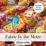Cute Kawaii Fast Food Junk Food Snack Collage Seamless Pattern White Background Digital Print Fabric by the Metre UK Sewing Quilting Textile