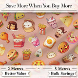 Cute Kawaii Fast Food Sushi Dessert Snacks Seamless Pattern Peach Background Digital Print Fabric by the Metre UK Sewing Quilting Textile