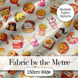 Cute Kawaii Fast Food Sushi Dessert Snacks Seamless Pattern Cream Background Digital Print Fabric by the Metre UK Sewing Quilting Textile