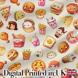 Cute Kawaii Fast Food Sushi Dessert Snacks Seamless Pattern Cream Background Digital Print Fabric by the Metre UK Sewing Quilting Textile