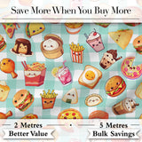 Cute Kawaii Fast Food Snacks Gingham Picnic Mint Background Seamless Pattern Digital Print Fabric by the Metre UK Sewing Quilting Textile
