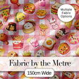 Cute Kawaii Fast Food Snacks Gingham Picnic Red Background Seamless Pattern Digital Print Fabric by the Metre UK Sewing Quilting Textile