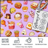 Cute Kawaii Fast Food Snacks Gingham Picnic Purple Background Seamless Pattern Digital Print Fabric by the Metre UK Sewing Quilting Textile