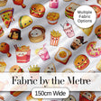 Cute Kawaii Fast Food Snacks Light Grey Background Seamless Pattern Digital Print Fabric by the Metre UK Sewing Quilting Textile