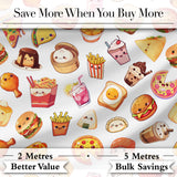 Cute Kawaii Fast Food Snacks Light Grey Background Seamless Pattern Digital Print Fabric by the Metre UK Sewing Quilting Textile