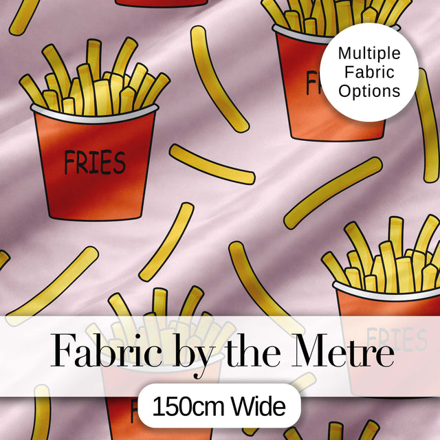 Cute Kawaii French Fries Soft Pink Background Seamless Pattern Digital Print Fabric by the Metre UK Sewing Quilting Textile