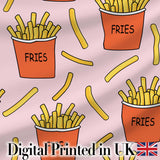 Cute Kawaii French Fries Soft Pink Background Seamless Pattern Digital Print Fabric by the Metre UK Sewing Quilting Textile