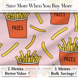 Cute Kawaii French Fries Soft Pink Background Seamless Pattern Digital Print Fabric by the Metre UK Sewing Quilting Textile