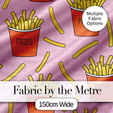 Cute Kawaii French Fries Pastel Pink Background Seamless Pattern Digital Print Fabric by the Metre UK Sewing Quilting Textile