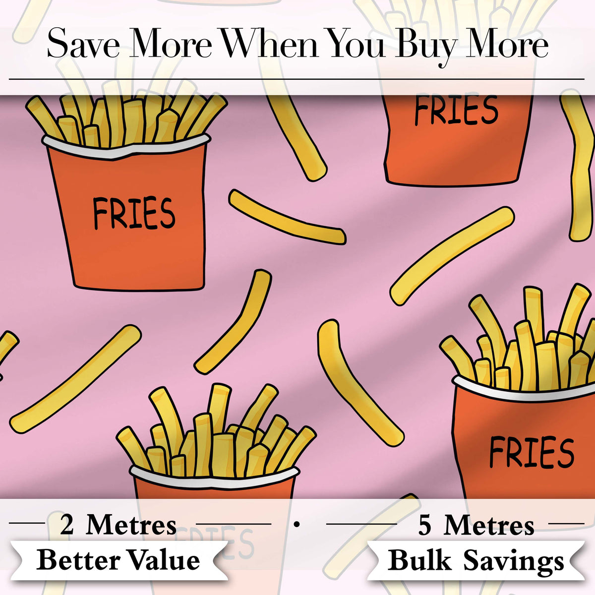 Cute Kawaii French Fries Pastel Pink Background Seamless Pattern Digital Print Fabric by the Metre UK Sewing Quilting Textile