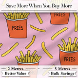 Cute Kawaii French Fries Pastel Pink Background Seamless Pattern Digital Print Fabric by the Metre UK Sewing Quilting Textile