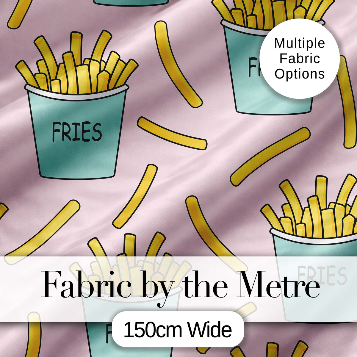 Cute French Fries Seamless Pattern Pink Background Digital Print Fabric by the Metre UK Sewing Quilting Textile