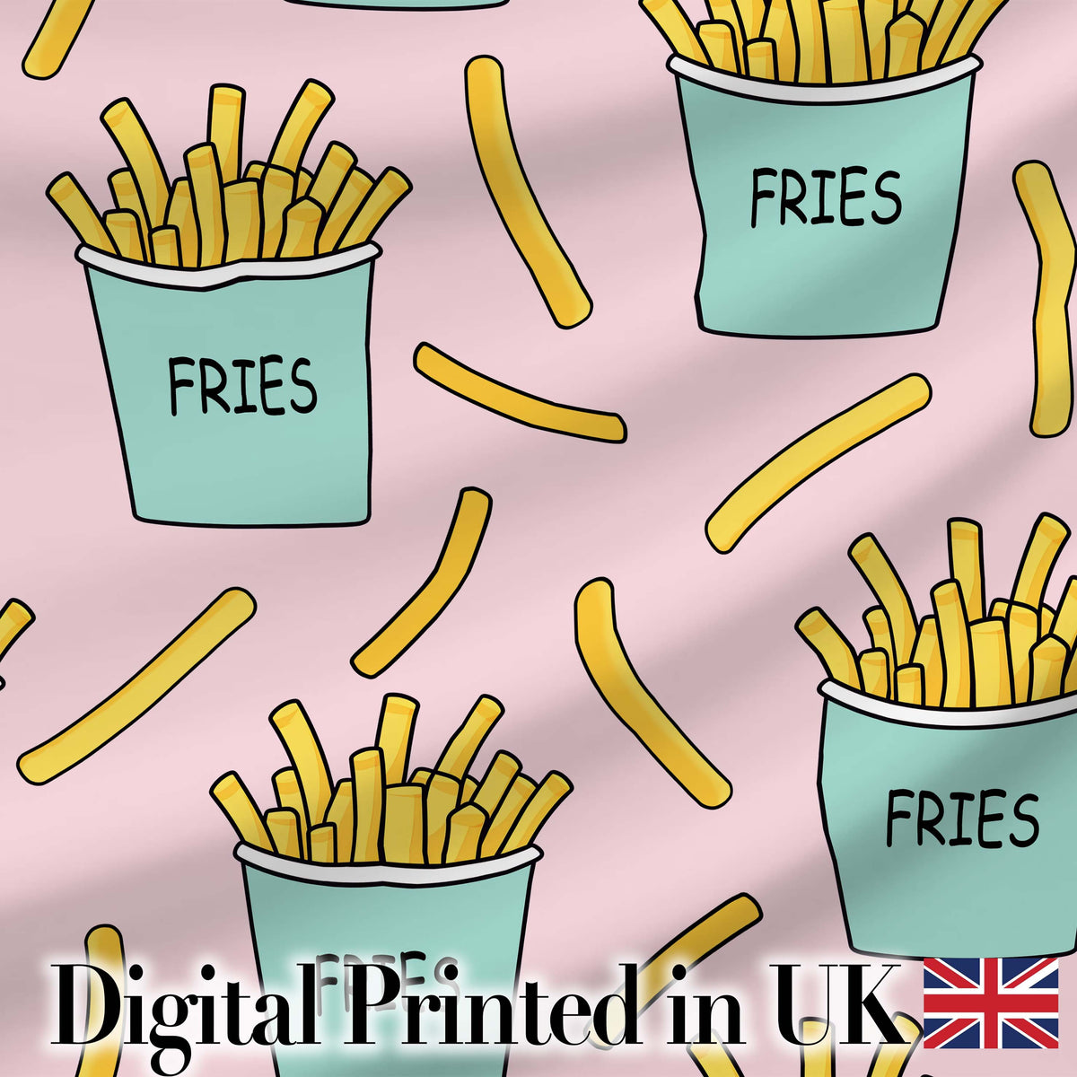 Cute French Fries Seamless Pattern Pink Background Digital Print Fabric by the Metre UK Sewing Quilting Textile