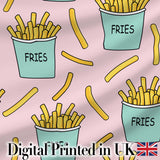 Cute French Fries Seamless Pattern Pink Background Digital Print Fabric by the Metre UK Sewing Quilting Textile