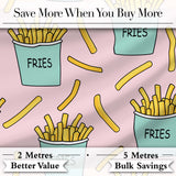 Cute French Fries Seamless Pattern Pink Background Digital Print Fabric by the Metre UK Sewing Quilting Textile