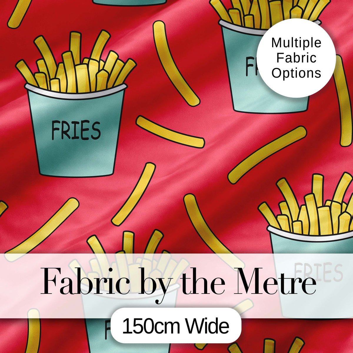 Cute French Fries Seamless Pattern Red Background Digital Print Fabric by the Metre UK Sewing Quilting Textile