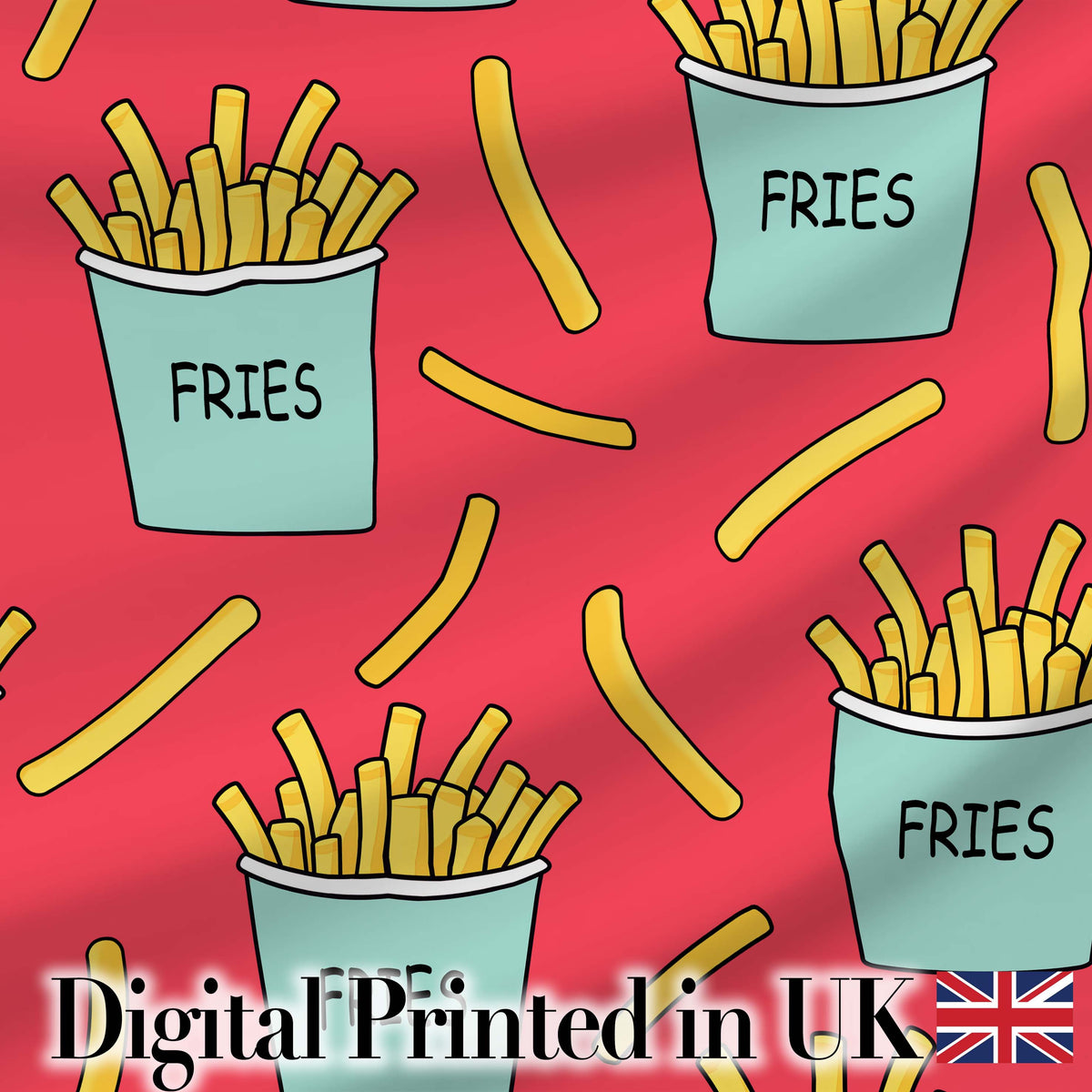 Cute French Fries Seamless Pattern Red Background Digital Print Fabric by the Metre UK Sewing Quilting Textile