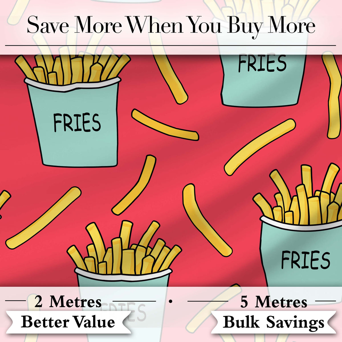 Cute French Fries Seamless Pattern Red Background Digital Print Fabric by the Metre UK Sewing Quilting Textile