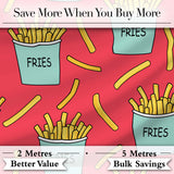 Cute French Fries Seamless Pattern Red Background Digital Print Fabric by the Metre UK Sewing Quilting Textile